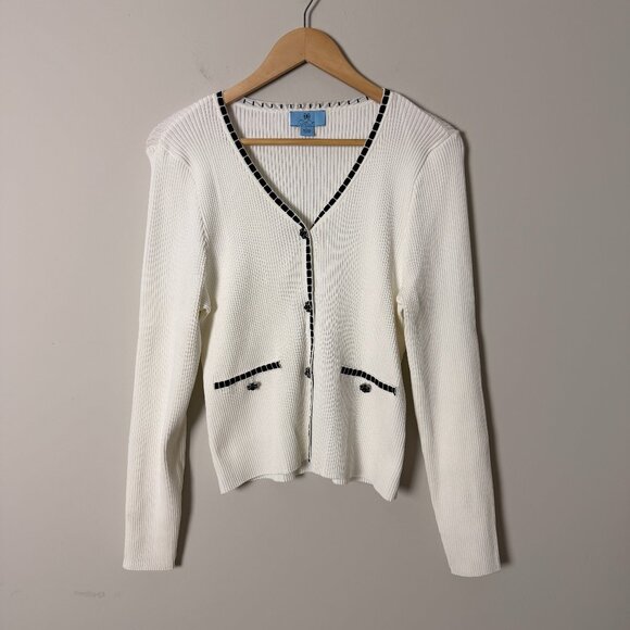 CeCe Sweaters - 2/$30 Cece Ribbed Cream Beaded Button Cardigan Large